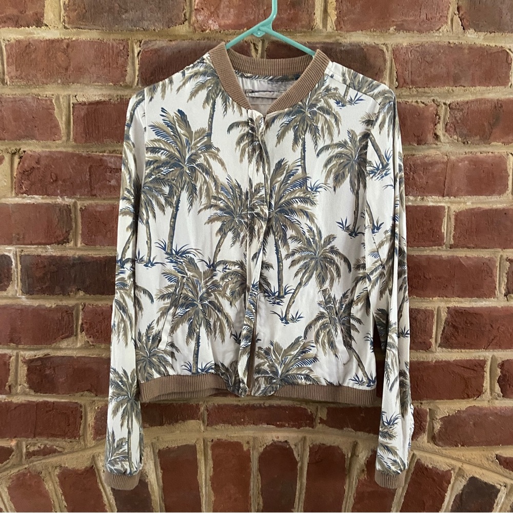 Ralph Lauren Palm Print Bomber Jacket - Cream and Blue